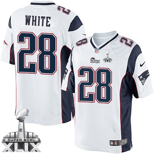 Youth Elite James White Super Bowl XLIX Nike Jersey White Road - #28 NFL New England Patriots